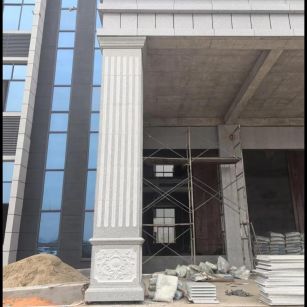 镇江 芝麻白光面花岗岩门楼大柱（罗马柱）配雕花底座