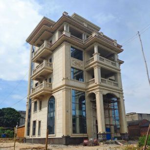 镇江 黄金麻花岗岩石材别墅外墙干挂搭配（雕花栏杆花瓶柱门楼罗马柱）