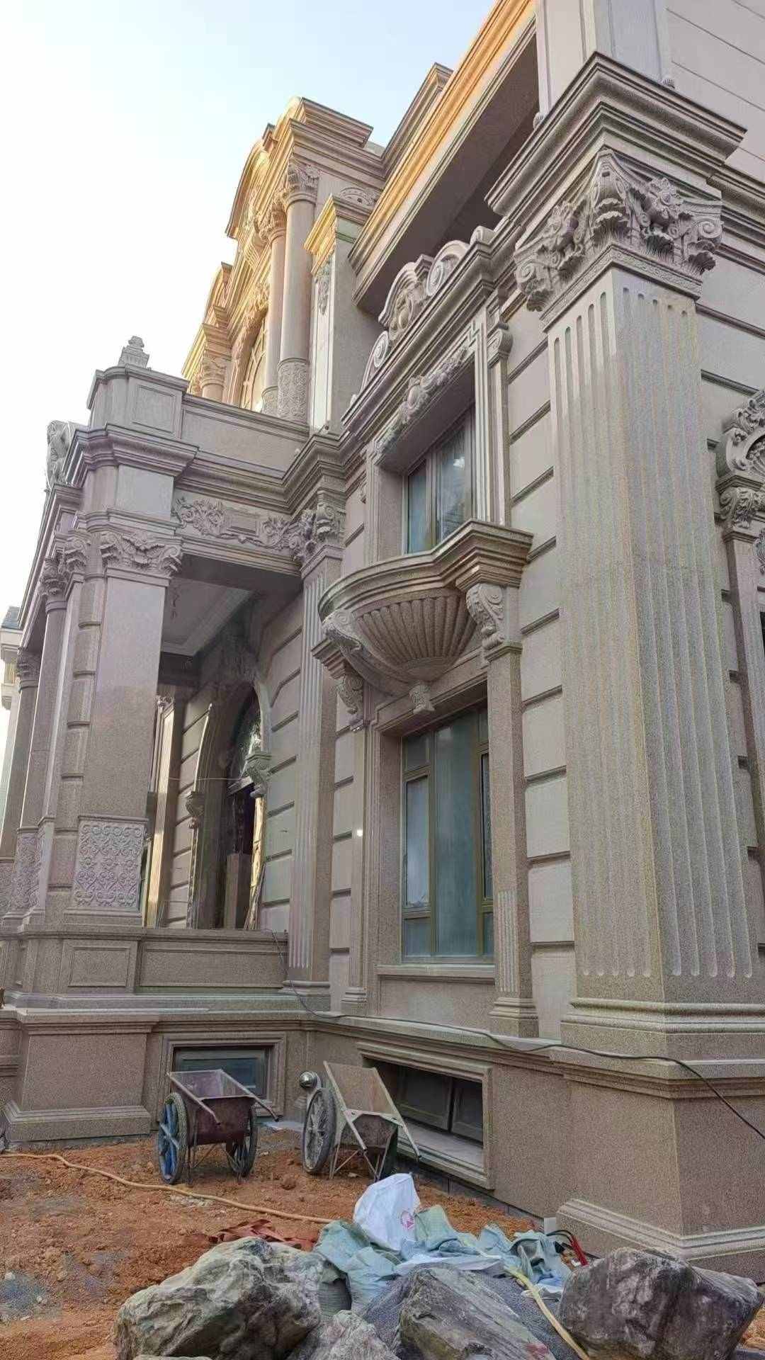 镇江 黄金麻花岗岩光面别墅外墙干挂施工完成