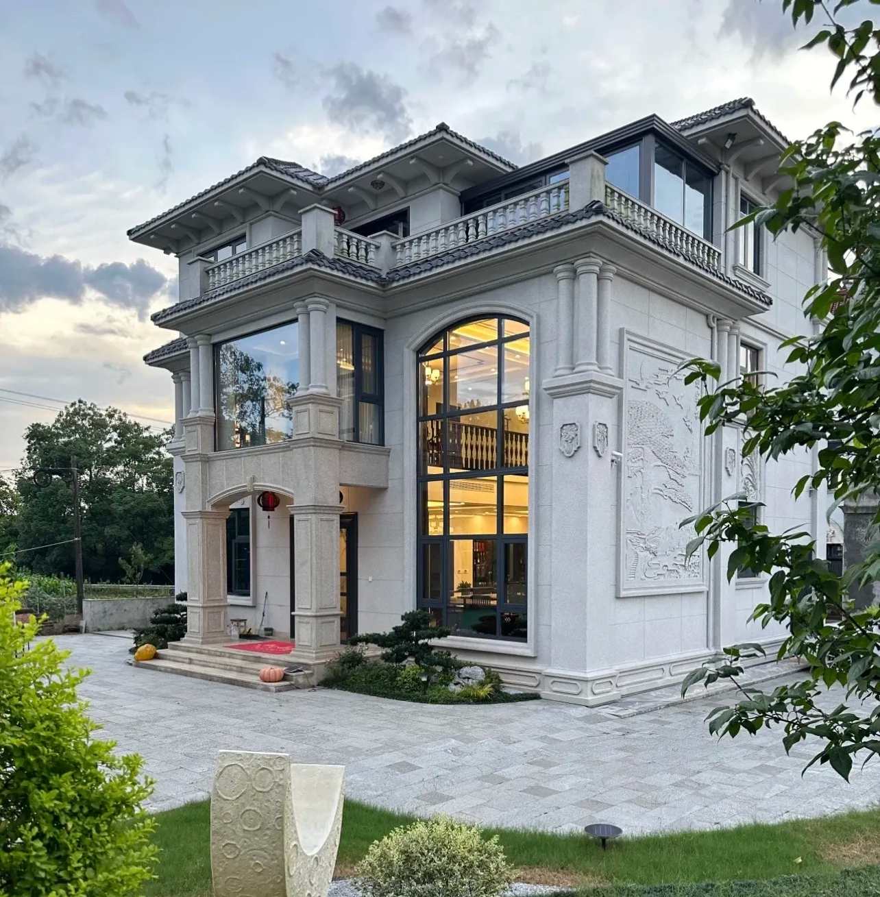 镇江 白麻花岗岩私人别墅干挂石材豪华定制