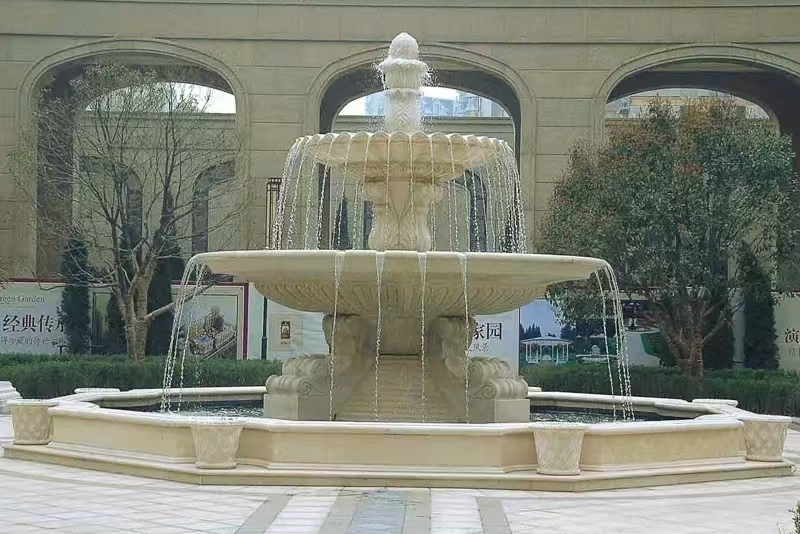 镇江 黄金麻花岗岩异型加工——户外庭院石雕流水喷泉