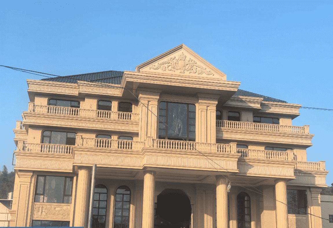 镇江黄金麻别墅外墙干挂石材效果示例