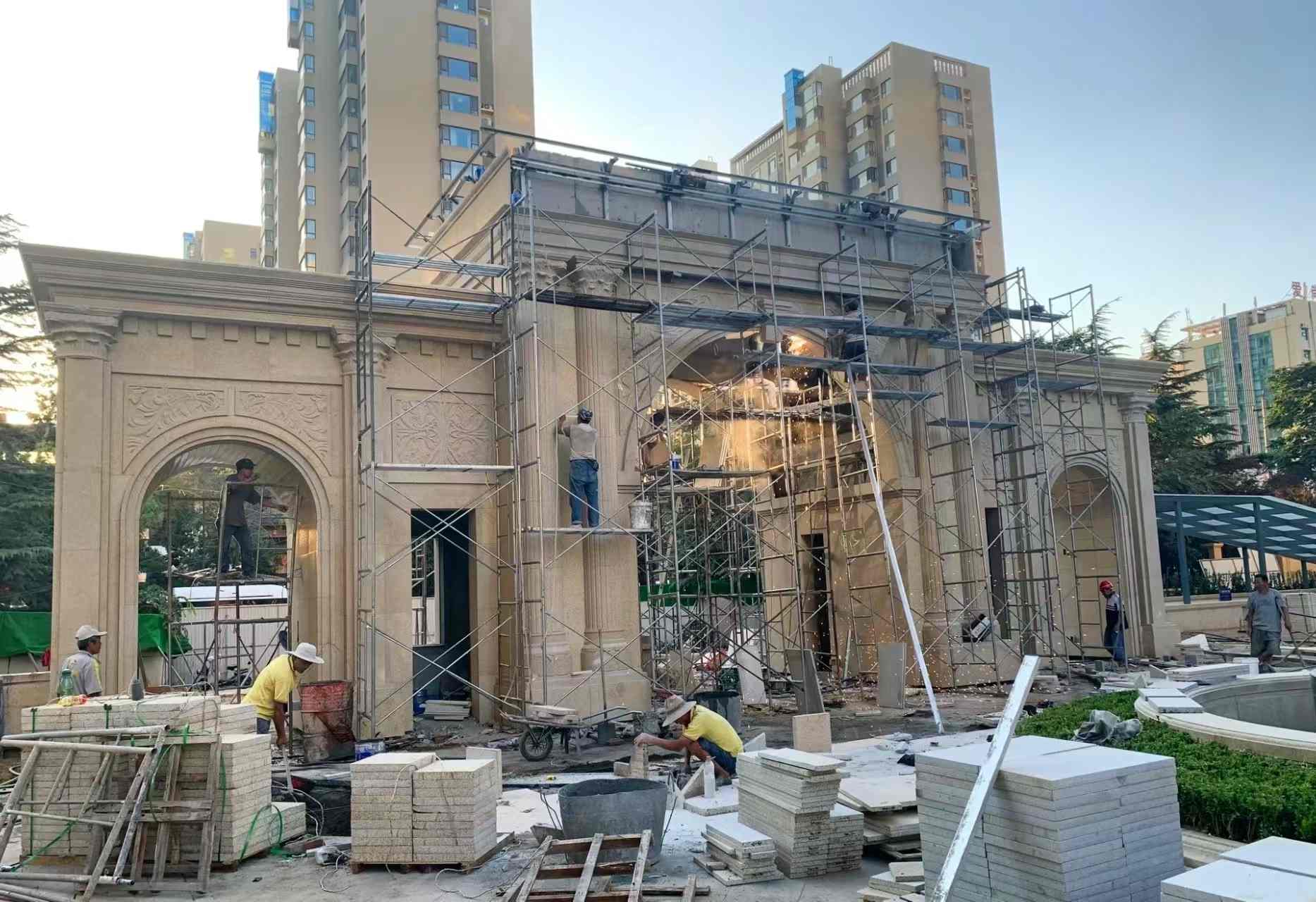 镇江 黄金麻荔枝面花岗岩小区门楼外墙干挂