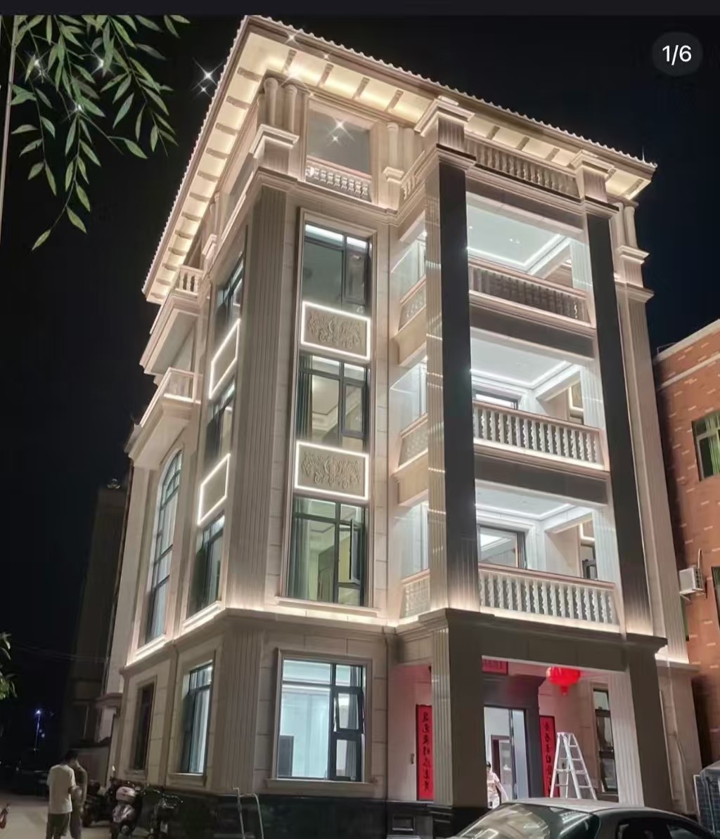 镇江 芝麻白花岗岩别墅外墙夜间效果